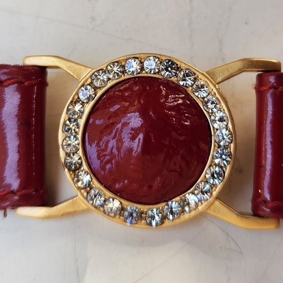 Vtg Gianni Versace Red‎ Gold Medusa  Belt - Picture 9 of 12